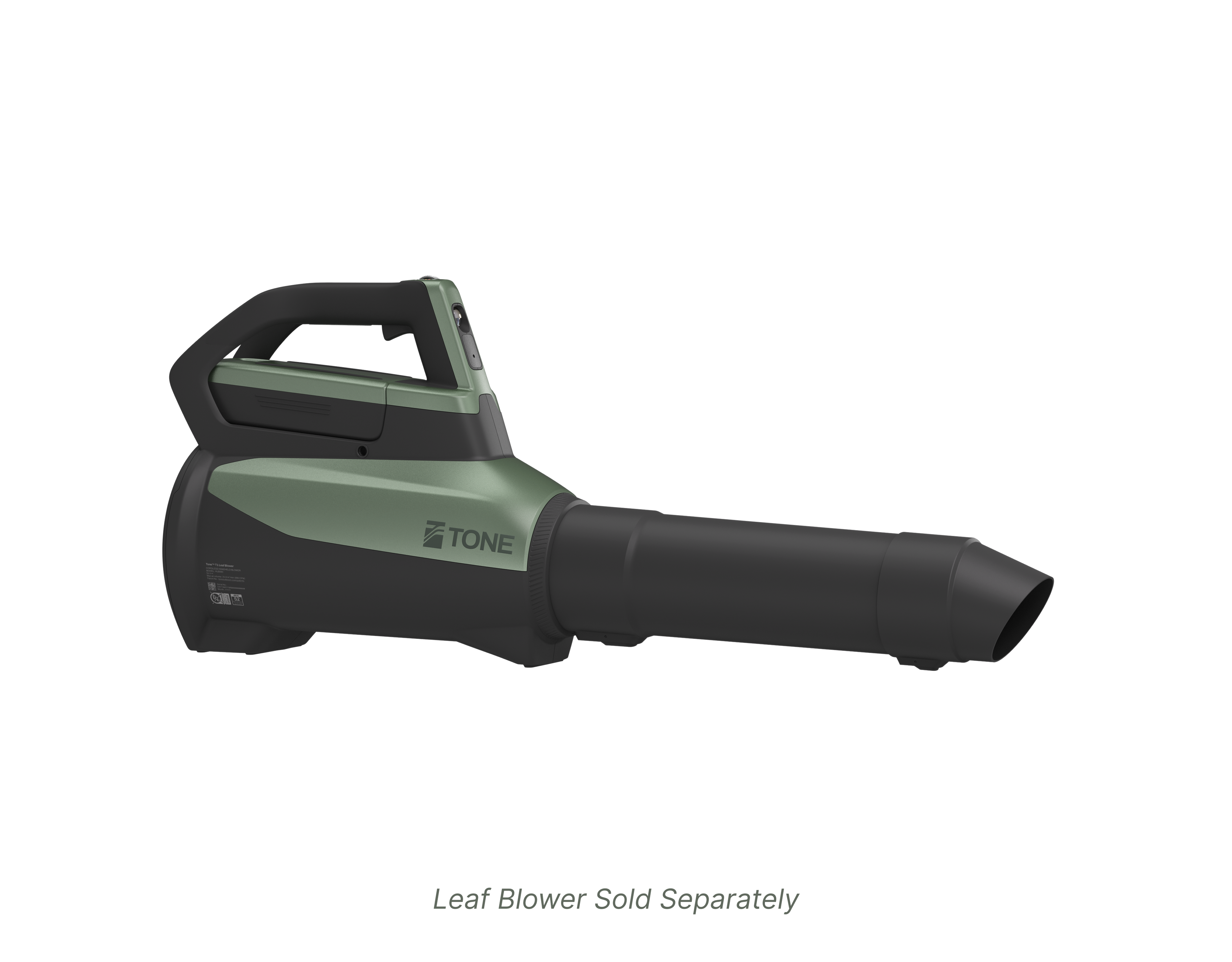 Black and green leaf blower on a white background with 'Tone' branding.